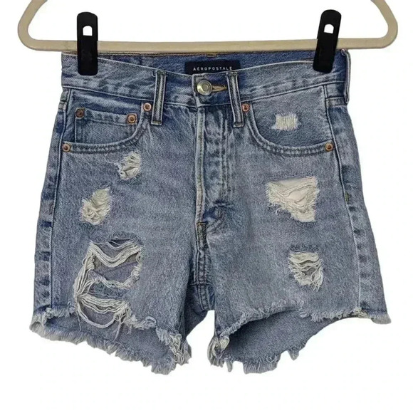 Aeropostale 90s High Rise Cut-Off Jean Shorts Super Distressed Size 000 - Picture 1 of 7
